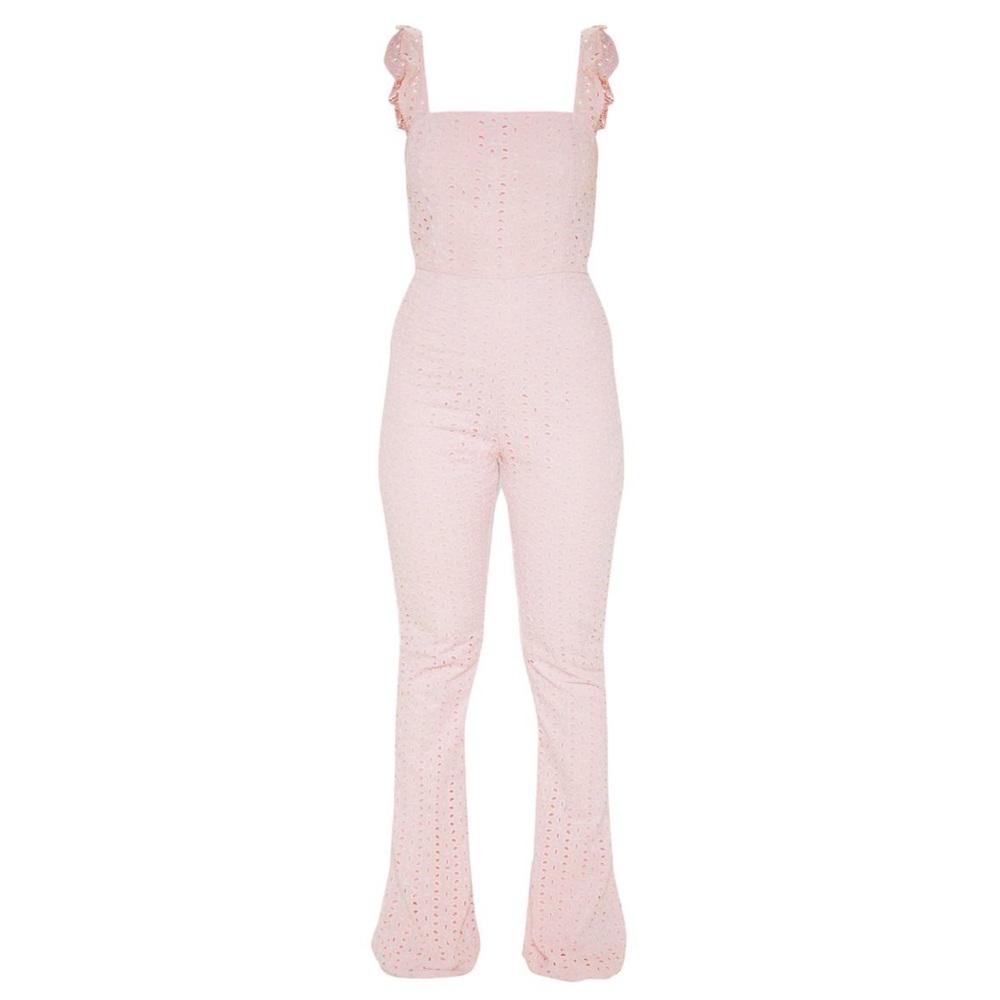 Pink Eyelet Broderie Anglaise Flared Jumpsuit